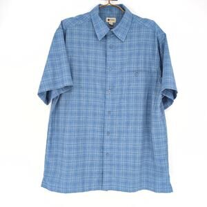 Haggar Clothing Mens Blue Checkered Button Down Short Sleeve Shirt - Size L -GUC